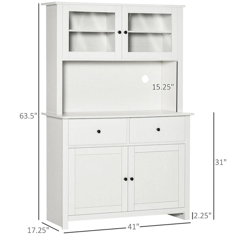 Credenza da Cucina Antica Bianca con Vetrina, Stile Rustico, Mobile Contenitore Monoblocco