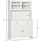Credenza da Cucina Antica Bianca con Vetrina, Stile Rustico, Mobile Contenitore Monoblocco