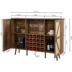 Credenza portavino Bianca e Noce/Rovere con Rattan Sintetico, Porta Scorrevole a Fienile, Portabottiglie da 20 Posti e Portabicchieri, Montaggio in 2 Persone