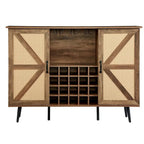 Credenza portavino Bianca e Noce/Rovere con Rattan Sintetico, Porta Scorrevole a Fienile, Portabottiglie da 20 Posti e Portabicchieri, Montaggio in 2 Persone