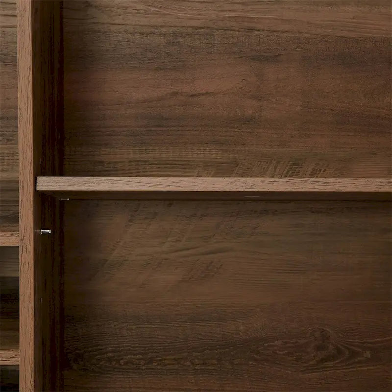 Credenza portavino Bianca e Noce/Rovere con Rattan Sintetico, Porta Scorrevole a Fienile, Portabottiglie da 20 Posti e Portabicchieri, Montaggio in 2 Persone
