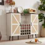Credenza portavino Bianca e Noce/Rovere con Rattan Sintetico, Porta Scorrevole a Fienile, Portabottiglie da 20 Posti e Portabicchieri, Montaggio in 2 Persone