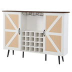 Credenza portavino Bianca e Noce/Rovere con Rattan Sintetico, Porta Scorrevole a Fienile, Portabottiglie da 20 Posti e Portabicchieri, Montaggio in 2 Persone