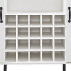 Credenza portavino Bianca e Noce/Rovere con Rattan Sintetico, Porta Scorrevole a Fienile, Portabottiglie da 20 Posti e Portabicchieri, Montaggio in 2 Persone