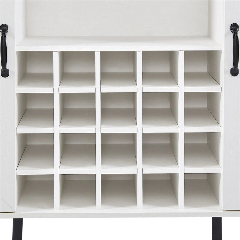 Credenza portavino Bianca e Noce/Rovere con Rattan Sintetico, Porta Scorrevole a Fienile, Portabottiglie da 20 Posti e Portabicchieri, Montaggio in 2 Persone