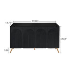 Credenza da 4 ante intagliata 3D con arco nero e ripiano regolabile, per 1 persona