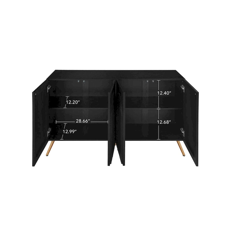 Credenza da 4 ante intagliata 3D con arco nero e ripiano regolabile, per 1 persona