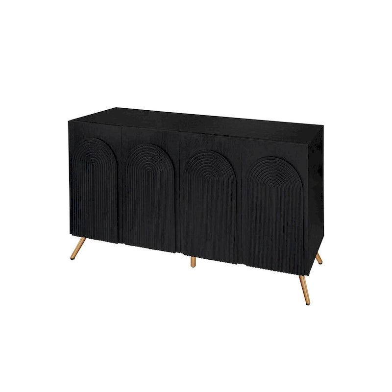 Credenza da 4 ante intagliata 3D con arco nero e ripiano regolabile, per 1 persona