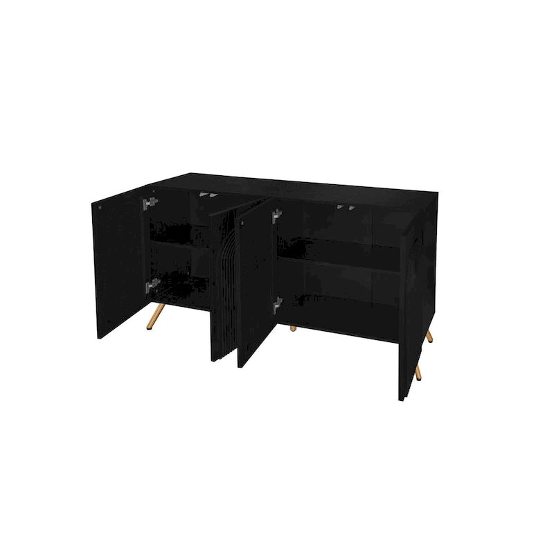 Credenza da 4 ante intagliata 3D con arco nero e ripiano regolabile, per 1 persona