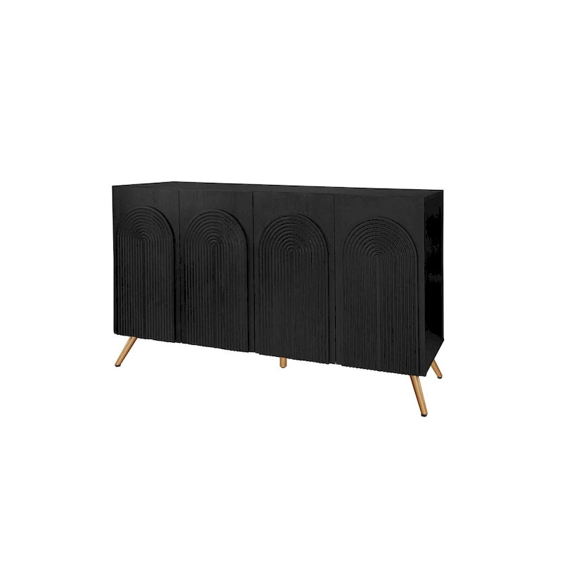 Credenza da 4 ante intagliata 3D con arco nero e ripiano regolabile, per 1 persona