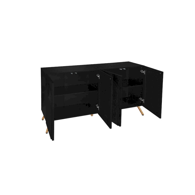 Credenza da 4 ante intagliata 3D con arco nero e ripiano regolabile, per 1 persona