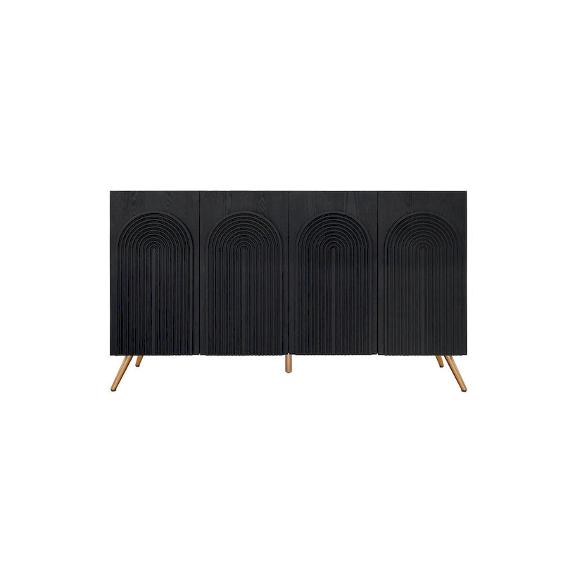Credenza da 4 ante intagliata 3D con arco nero e ripiano regolabile, per 1 persona