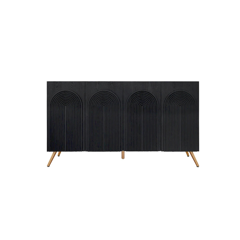 Credenza da 4 ante intagliata 3D con arco nero e ripiano regolabile, per 1 persona