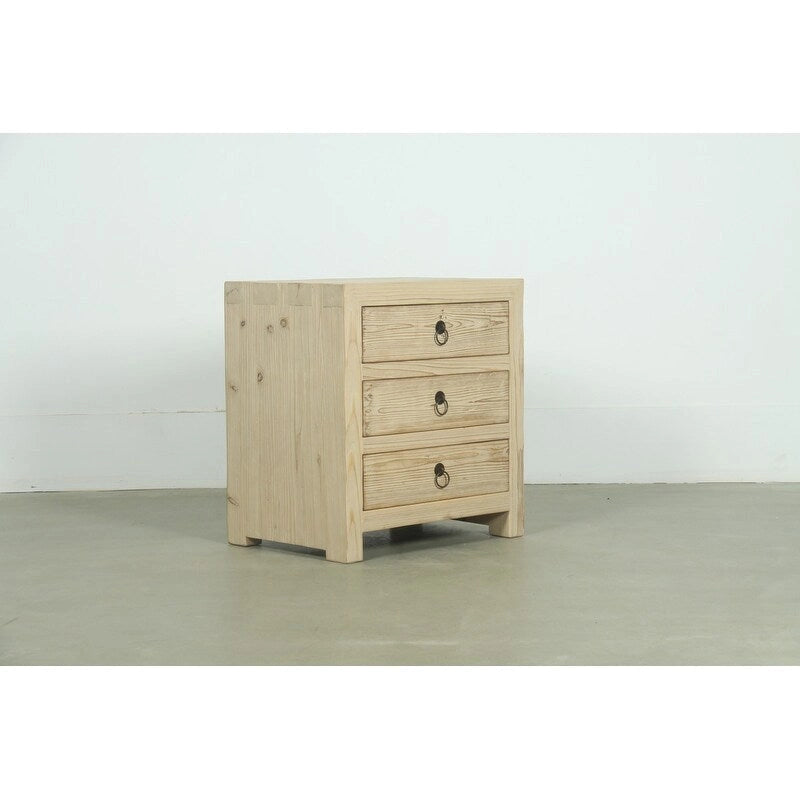 Comodino beige a 3 cassetti, per utente singolo, legno naturale invecchiato, 61 cm (L) x 46 cm (P) x 66 cm (A)