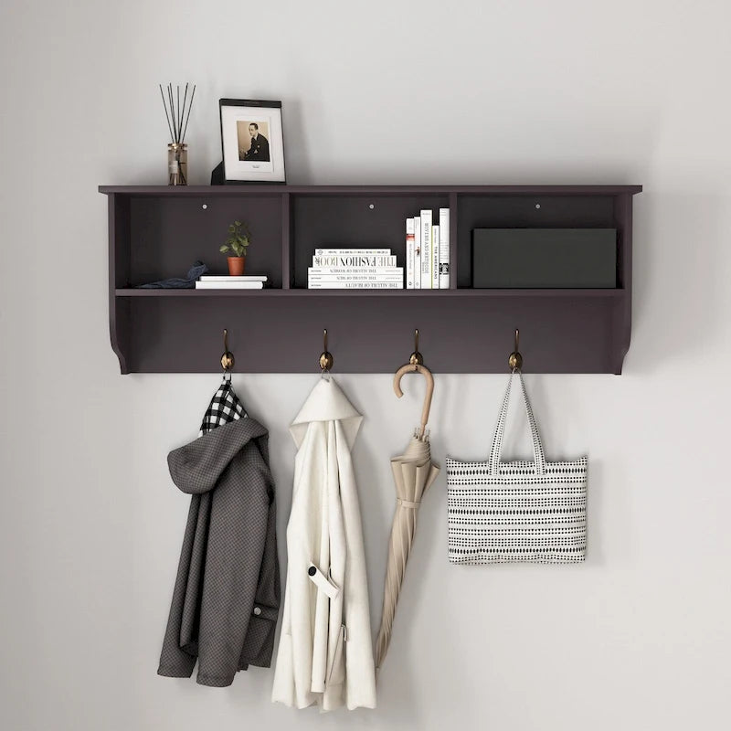 Appendiabiti da Parete Espresso con 8 Ganci, Scaffale Contenitore in Legno, 4 Persone