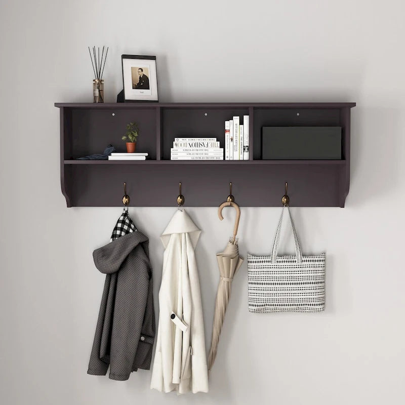 Appendiabiti da Parete Espresso con 8 Ganci, Scaffale Contenitore in Legno, 4 Persone
