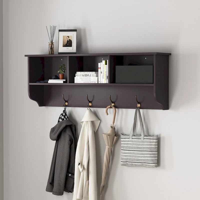 Appendiabiti da Parete Espresso con 8 Ganci, Scaffale Contenitore in Legno, 4 Persone