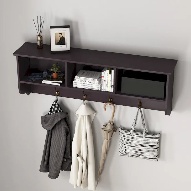 Appendiabiti da Parete Espresso con 8 Ganci, Scaffale Contenitore in Legno, 4 Persone