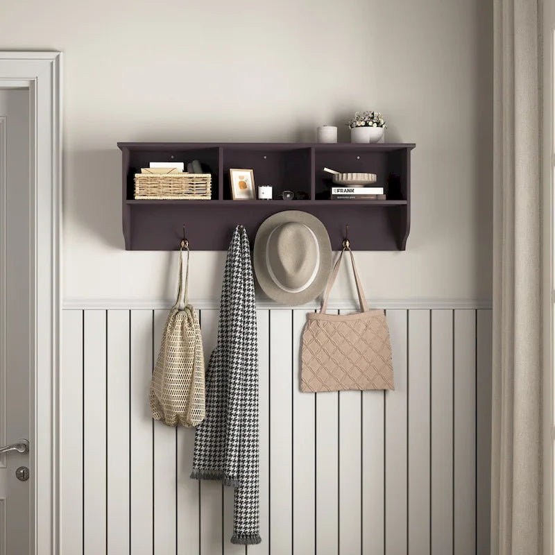 Appendiabiti da Parete Espresso con 8 Ganci, Scaffale Contenitore in Legno, 4 Persone