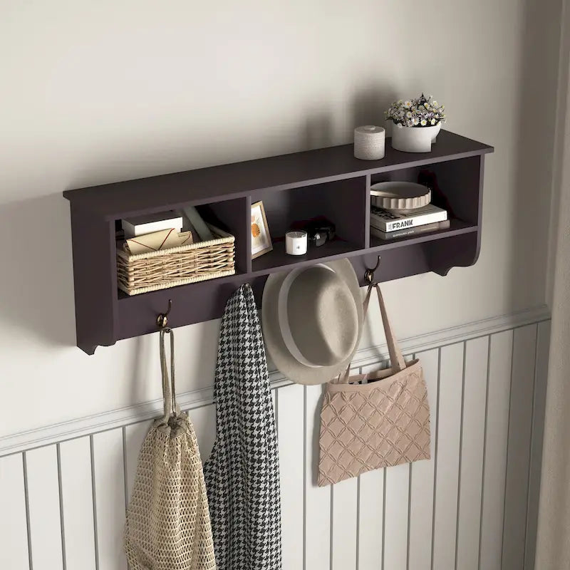 Appendiabiti da Parete Espresso con 8 Ganci, Scaffale Contenitore in Legno, 4 Persone