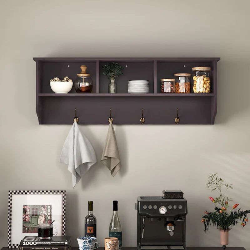 Appendiabiti da Parete Espresso con 8 Ganci, Scaffale Contenitore in Legno, 4 Persone