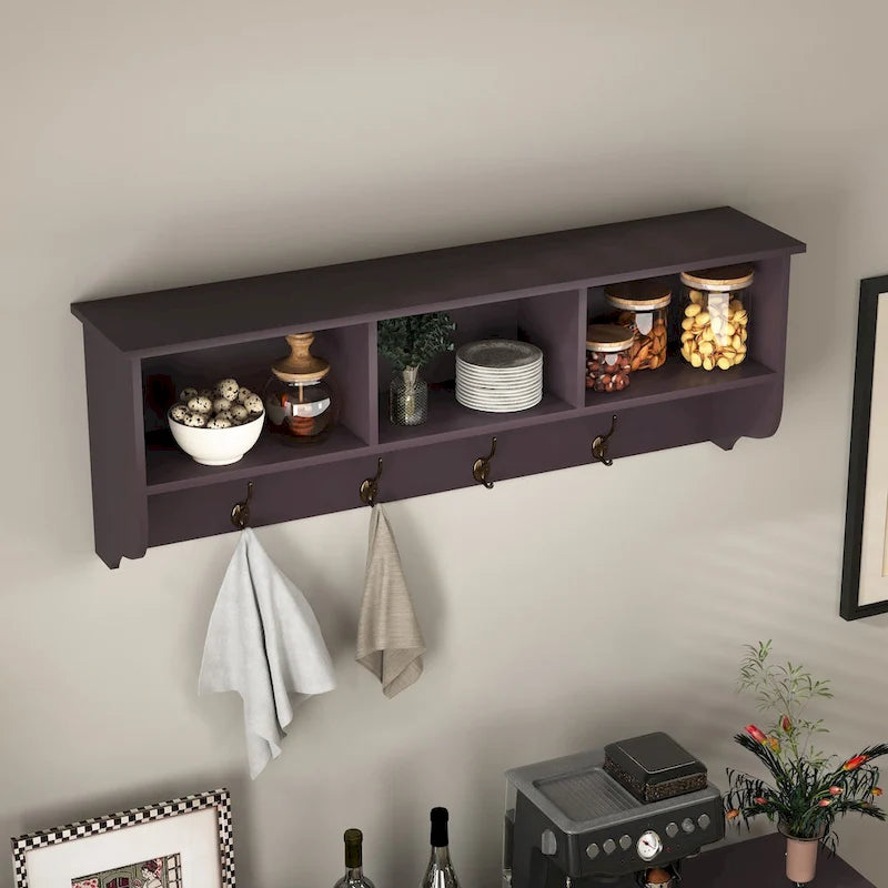 Appendiabiti da Parete Espresso con 8 Ganci, Scaffale Contenitore in Legno, 4 Persone