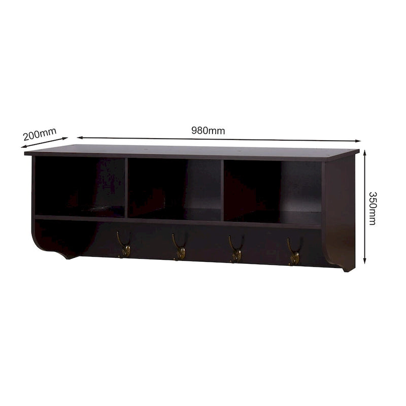 Appendiabiti da Parete Espresso con 8 Ganci, Scaffale Contenitore in Legno, 4 Persone
