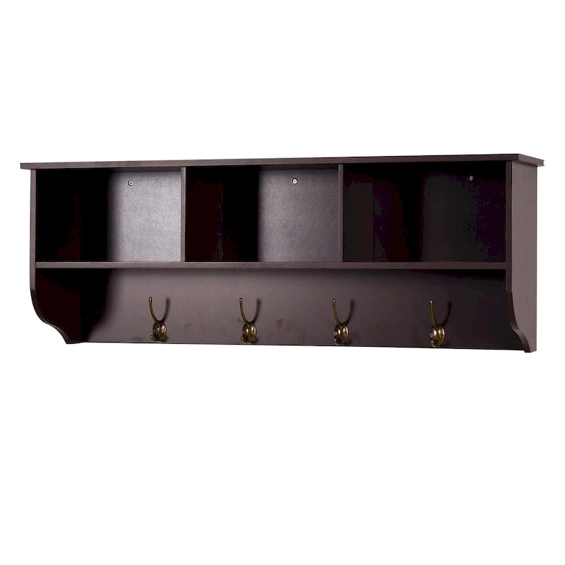 Appendiabiti da Parete Espresso con 8 Ganci, Scaffale Contenitore in Legno, 4 Persone